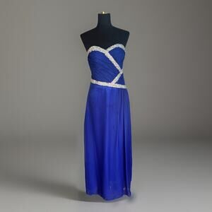 Vintage Cindy Blue Sequin Strapless Gown Prom Wedding Gala Drag Performance 90s